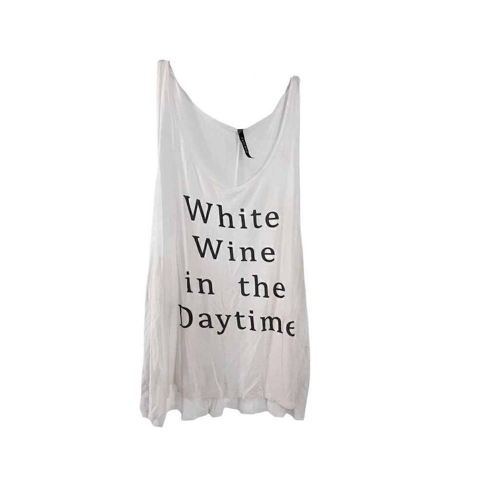 White Wine In The Daytime Tank Top White Scoop Neck Size L Day Drinking Humor